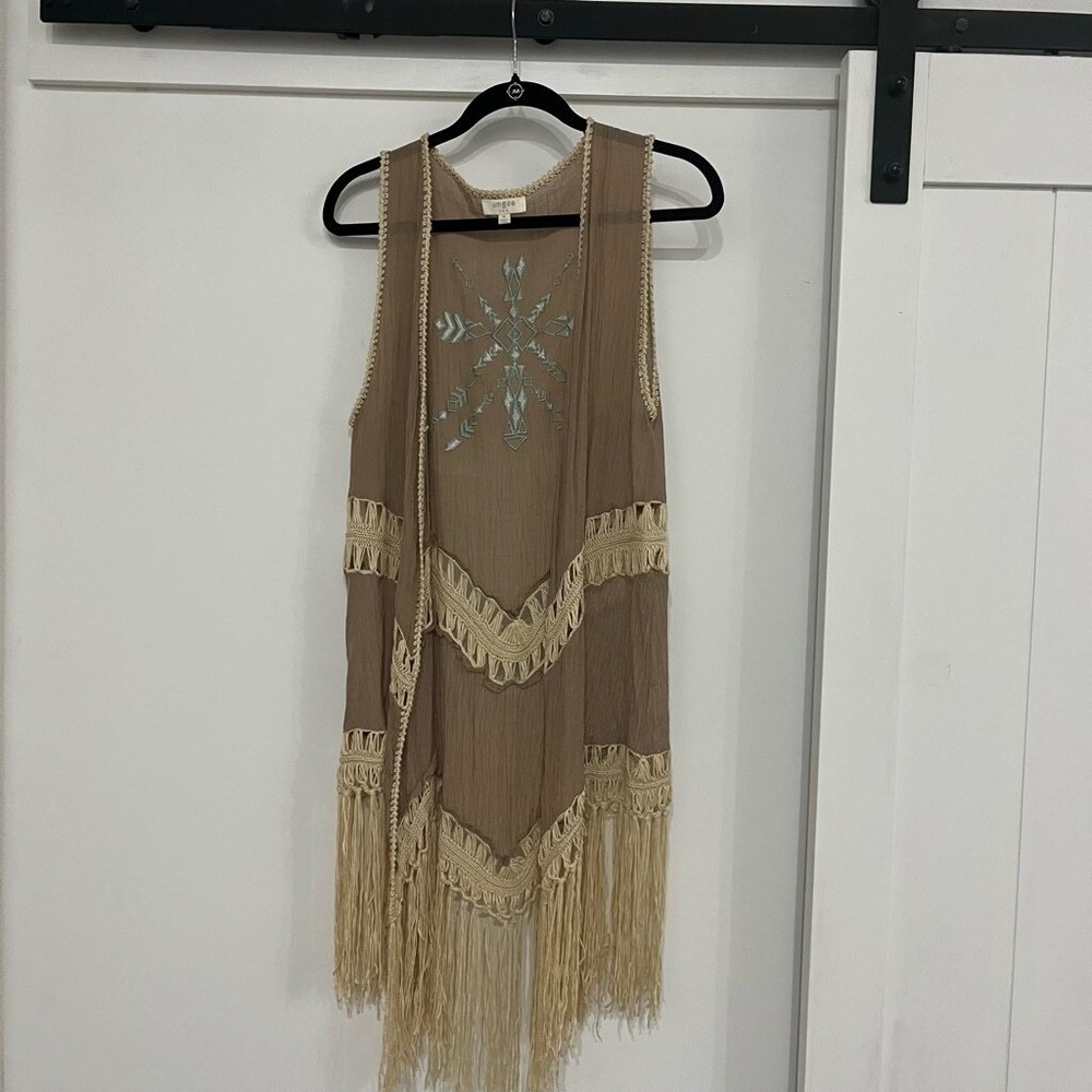 Umgee Crochet‎ Duster Tan/Taupe Sz Medium